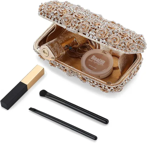 Vista 2 de MOSSMON Crystal Clutch - Bolso de noche de lujo con diamantes de imitación para mujer Oro