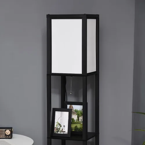 Vista 8 de HOMCOM Lámpara de pie moderna con estantes e iluminación ambiental dual Negro