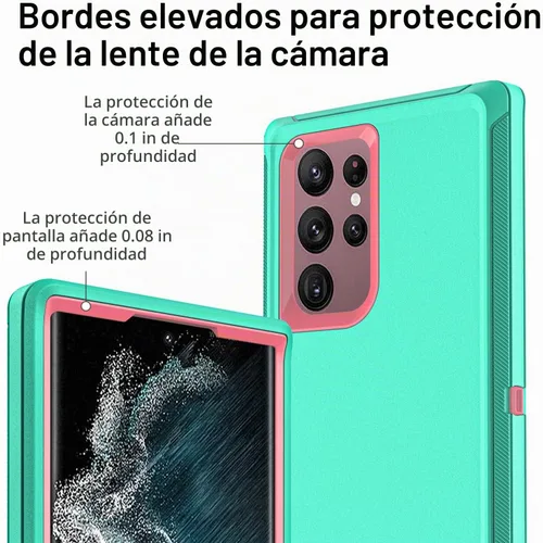 Vista 3 de Funda para Samsung Galaxy S22 Ultra con protector de pantalla de TPU flexible autorreparable [2 unidades], funda 3 en 1 a prueba de golpes Azul