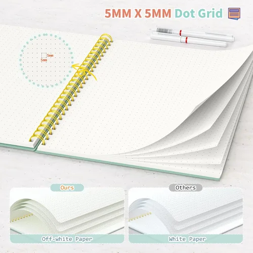 Vista 3 de Umriox Cuaderno Pequeño en Espiral, Paquete de 4 Cuadernos de Espiral Punteado A5 de 5.9" x 8.3" Papel de Cuadrícula de Puntos 160 Páginas, Cuaderno