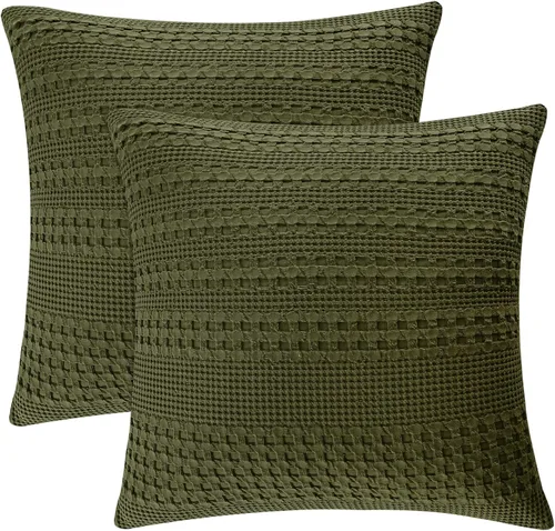 Vista 55 de PHF Fundas de almohada 100% algodón con tejido de gofre de 24 x 24 pulgadas, paquete de 2 fundas cuadradas para decoración elegante del hogar, sin