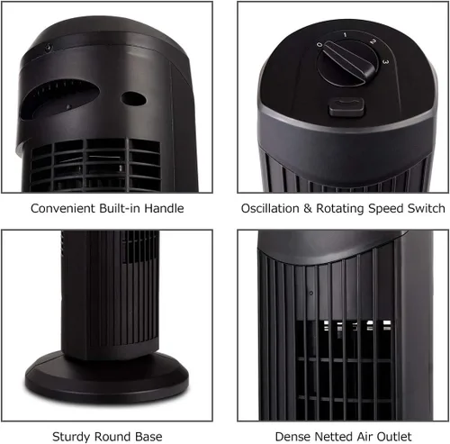 Vista 6 de GOFLAME Ventilador de torre oscilante, ventilador eléctrico portátil con 3 velocidades de viento, ventilador de enfriamiento silencioso para sala