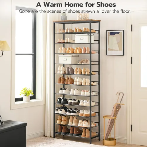 Vista 4 de HOOBRO Zapatero para entrada, organizador de almacenamiento de zapatos de 12 niveles, gran capacidad para 33-36 pares de zapatos, estante de zapatos