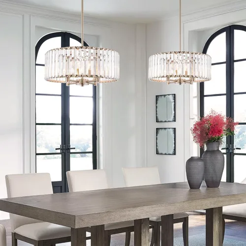 Vista 8 de Kira Home Delilah - Lámpara de araña moderna con 4 luces de cristal de 16 pulgadas + paneles de vidrio biselado transparente, acabado de níquel