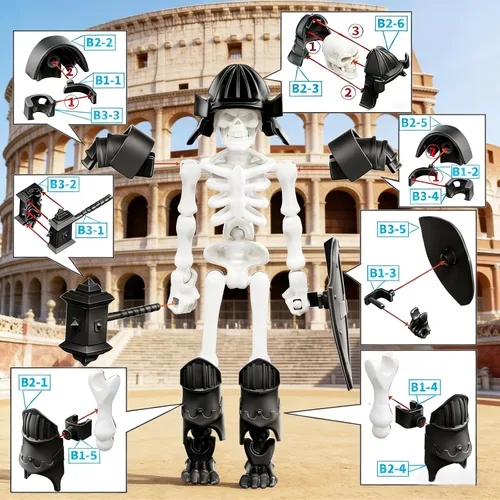 Vista 5 de Juego de 6 Figuras de Acción T13, Esqueleto de Juguete de Acción Mini Esqueletos para Decoraciones de Halloween Maniquí 13, Titán 13, Juguete