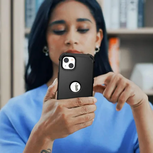 Vista 8 de Ankoe Funda para iPhone 14 Plus, resistente, protección contra caídas, policarbonato duro, silicona suave, combo híbrido de protección contra Negro