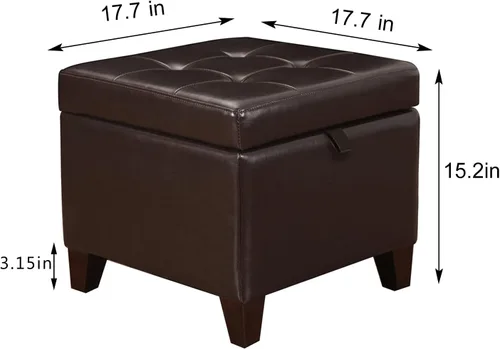 Vista 3 de Adeco Otomana moderna de almacenamiento de piel sintética de 18 pulgadas con patas de madera para sala de estar, banco rectangular con detalles