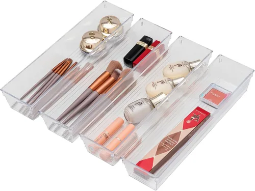 Vista 3 de Bandeja organizadora de cajones de plástico transparente para clóset de tocador, bandeja de almacenamiento para maquillaje, utensilios de cocina
