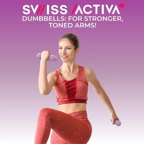 Vista 7 de Swiss Activa+ Juego de 2 mancuernas de alta calidad, pesas de 3 libras para mujer, pesas para mujeres en casa, pesas pequeñas para yoga