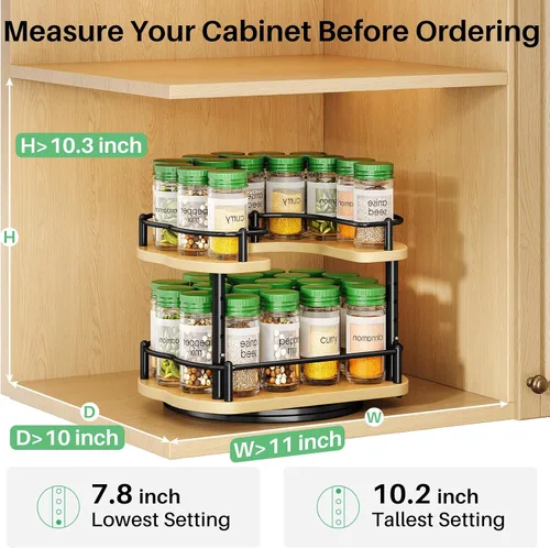 Vista 2 de SNTD Spice Organization for Cabinet, Lazy Susan Spice Rack, 10 in Natural
