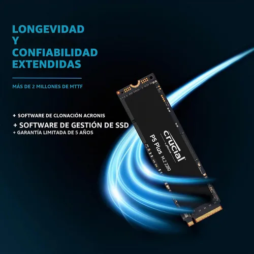 Vista 5 de Crucial P5 Plus CT2000P5PSSD8 - Unidad de estado sólido de 2 TB - M.2 2280 interna - PCI Express NVMe (PCI Express NVMe 4.0 x4)