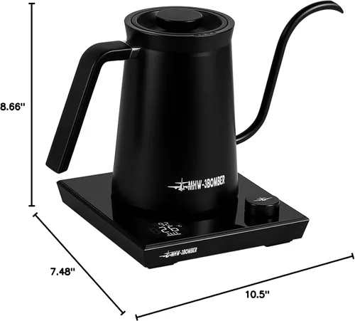 Vista 17 de MHW-3BOMBER Hervidor eléctrico de cuello de cisne, tetera de control de temperatura de ± 1 ℉ con pantalla LED y flujo vertical de 90°, sin BPA