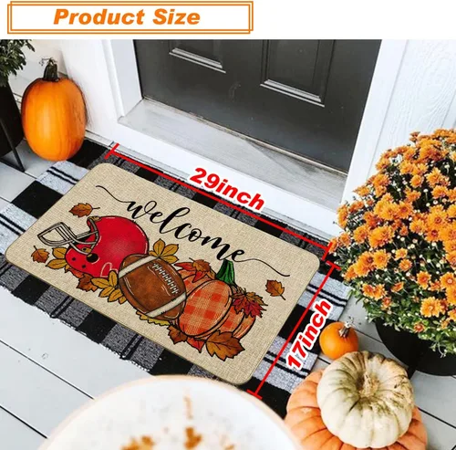 Vista 7 de Baccessor Tapete de fútbol de otoño para interiores y exteriores, diseño de calabaza, otoño, deportes, día de juego, bienvenida, puerta delantera