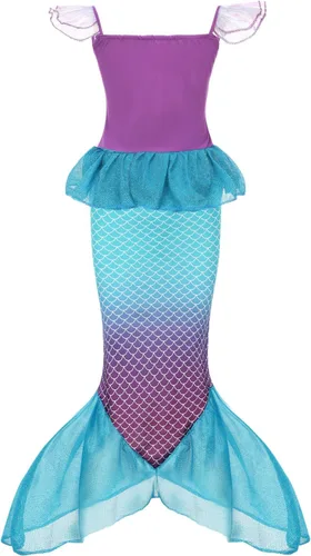 Vista 3 de Disfraz de sirena para niñas, vestido de princesa Ariel para Halloween, cosplay, cumpleaños, con accesorios de corona