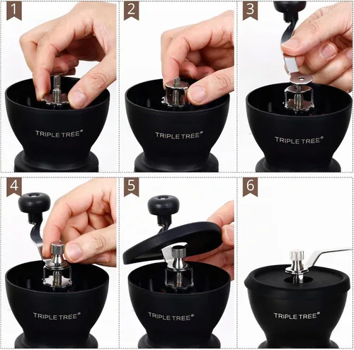 Vista 7 de Molinillo de café manual con rebabas de cerámica y mango de acero inoxidable alargado, molinillo de café de mano con 2 frascos de vidrio