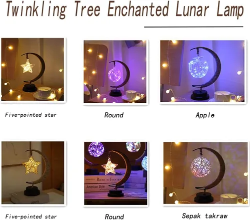 Vista 5 de Lámpara lunar encantada, lámpara LED colgante de luna, luz nocturna conmemorativa, adorno de Navidad para el hogar (manzana morada)