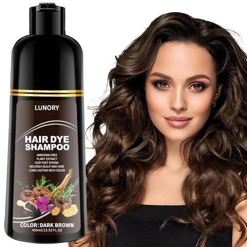 Vista 14 de Champú de tinte para el cabello marrón para una cobertura 100% de canas, champú de color de cabello 3 en 1 with Argan Oil & Ginseng, Ammonia &