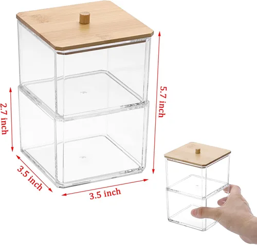 Vista 3 de BTSKY Organizador de clips de papel transparente apilable con tapa de bambú de 2 capas, caja de clips de papel, accesorio de oficina de acrílico