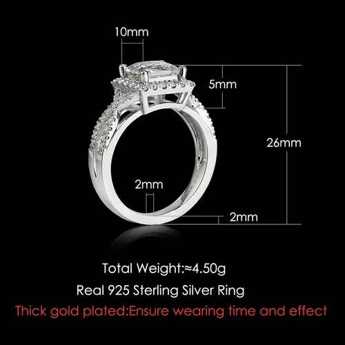 Vista 2 de Moissanite 2CT Princess Cut Halo Split Shank Solitaire Rings,D VVS1 Lab Created Diamond Ring 18K White Gold Plated S925 Sterling Silver Band