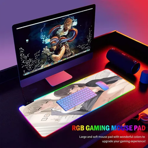 Vista 6 de Alfombrilla para teclado XXL LED RGB Anime Girl Sexy Butt Breasts Chest Mouse pad Gamer Accesorios de oficina, alfombrillas de juegos, alfombrilla