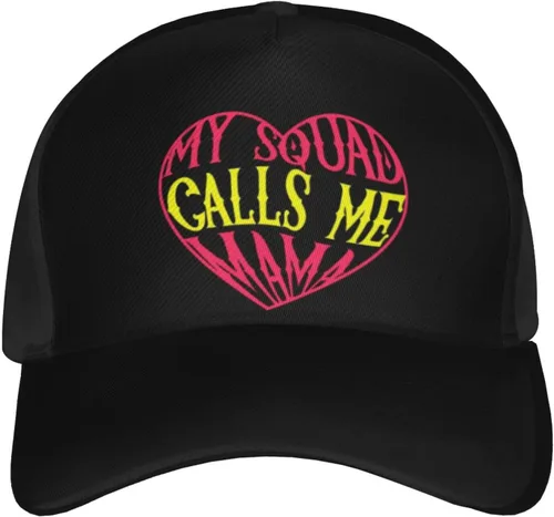 Vista 2 de My Squad Calls Me Mama - Gorra de béisbol para hombres y mujeres, ajustable, para papá, gorra de camionero casual para exteriores, color negro
