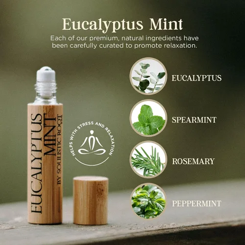 Vista 5 de Aceite esencial de eucalipto y menta roll-on – Mezcla de aromaterapia con menta, menta verde, romero – Breathe Rollerball para cuidado personal