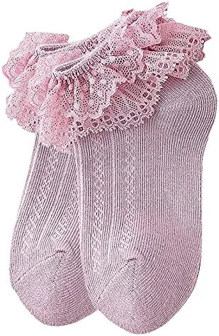 Vista 5 de Calcetines de encaje de algodón para bebés y niñas pequeñas calcetines de princesa con volantes para recién nacidos