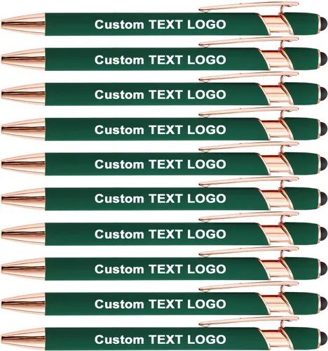 Vista 8 de Bolígrafos personalizados con lápiz capacitivo, negro, 10 unidades Custom Name Logo, Black/Blue ink Option, Bulk Engraved, for Church, Wedding