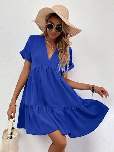 Vista 5 de FDSUFDY Vestido de Pascua para mujer con puños enrollables dobladillo con volantes color azul real talla M