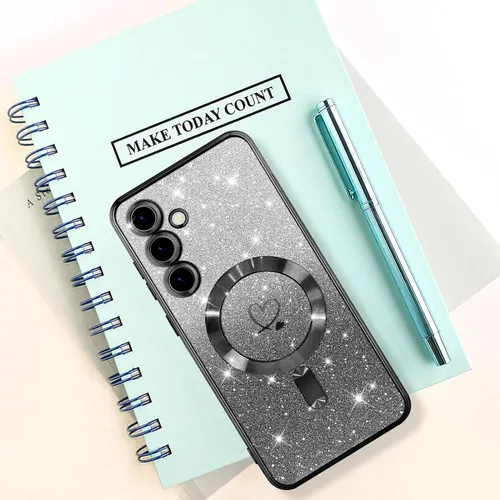Vista 209 de Bonoma - Funda compatible con Samsung Galaxy S21 Plus, diseño de corazón con purpurina, color rosa Support for MagSafe, Plating Magnetic Case TPU
