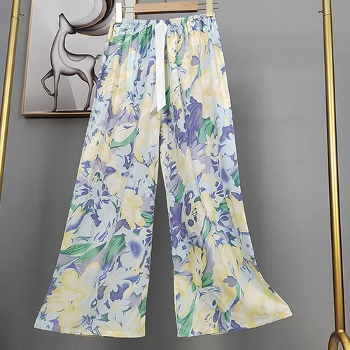 Vista 2 de HUITKMM Bell Bottom Yoga Pants for Women Women's New Printed Summer Large Size Loose Breathable Casual Wide Leg Pants Artifi
