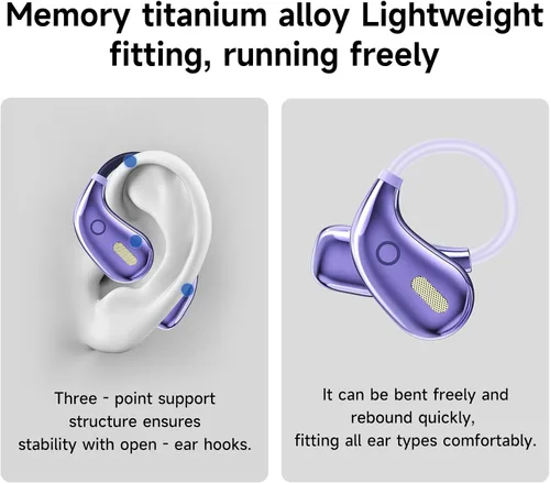 Vista 5 de Auriculares de oreja abierta, auriculares inalámbricos Bluetooth 5.4, sonido estéreo IPX7 impermeable con gancho ergonómico para correr, entrenar
