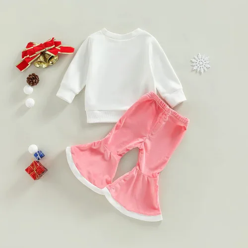 Vista 7 de Gueuusu Conjunto de ropa de manga larga para bebé niña con texto en inglés "My 1st Christmas", sudadera de manga larga con pantalones acanalados