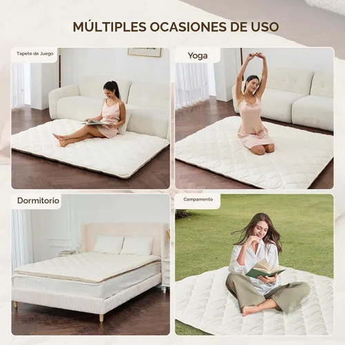 Vista 5 de Colchón japonés de piso con funda lavable, colchón de futón plegable, almohadilla para dormir de tatami con espuma viscoelástica engrosada, cama