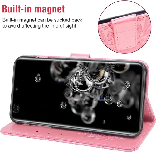 Vista 4 de Funda de teléfono para Samsung Galaxy S20 Ultra 5G con protector de pantalla de vidrio templado, funda de cuero con tapa para tarjetero, accesorios