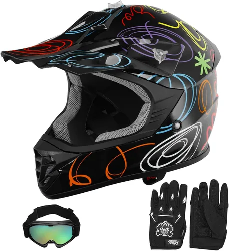 Vista 12 de SLMOTO - Casco DOT para niños y jóvenes de motocross, casco de motocicleta de calle, casco de bicicleta de tierra, motocross, ATV, casco con diseño