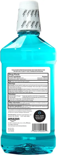 Vista 2 de Amazon Basics Enjuague bucal antiséptico, menta azul, 1 litro, 33.8 onzas líquidas, 1 paquete (anteriormente Solimo)