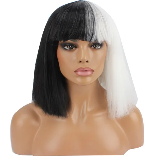 Vista 11 de WeKen peluca de moda con corte bob corto, con flequillo recto, para mujer, peluquines sintéticos, Negro