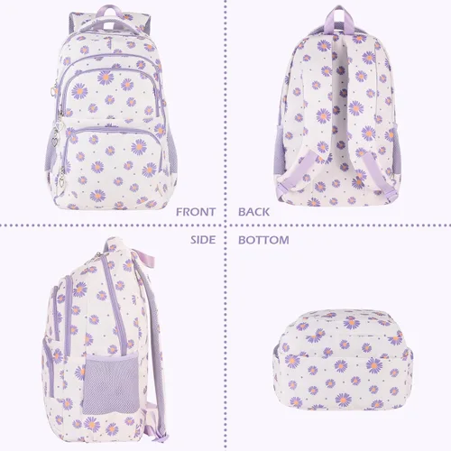 Vista 49 de goldwheat Mochilas impresas margaritas con paquete de almuerzo, estuche de lápices 3pcs, bolsa ligera resistente al agua para la escuela secundaria