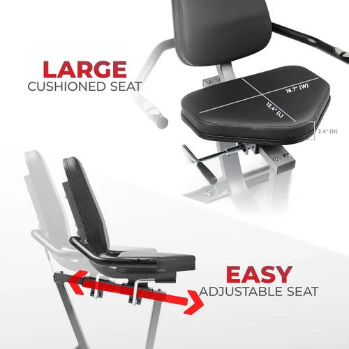 Vista 4 de Bicicleta reclinante inteligente Sunny Health & Fitness, entrenamiento completo del cuerpo en casa con ejercitadores de brazos y piernas, máquina