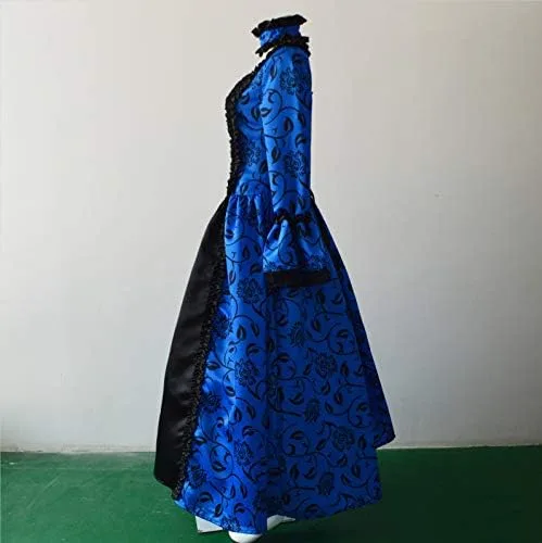 Vista 4 de Wraith of East Vestido medieval de reina vitoriana, gótico, encaje con mangas acampanadas, vestido de baile renacentista, disfraz de vampiro