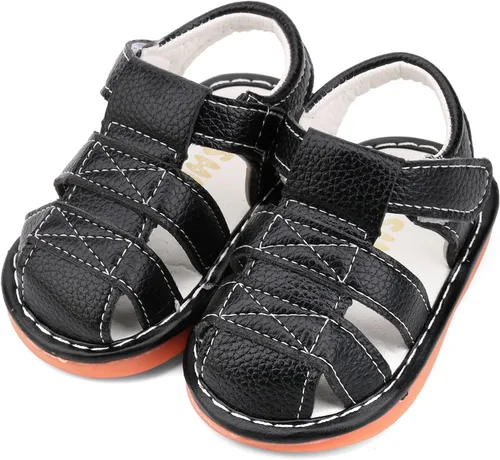 Vista 5 de Sandalias chirriantes de verano para niños y niñas, puntera cerrada, antideslizantes, suela de goma premium, zapatos para primeros pasos