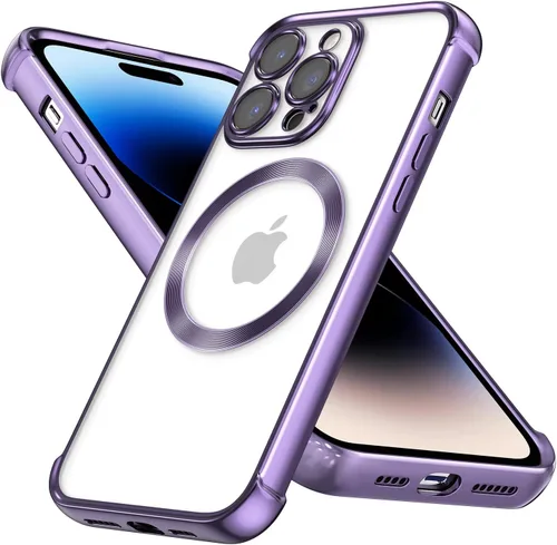 Vista 10 de RALEAVO Funda magnética para iPhone 14 Pro [compatible con Magsafe] [protección contra caídas de grado militar] Funda transparente delgada chapada a