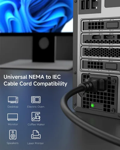 Vista 6 de Cable Matters - Paquete de 2 cables de alimentación cortos para computadora de 16 AWG, 3 clavijas, de 3 pies, repuesto de cable de alimentación