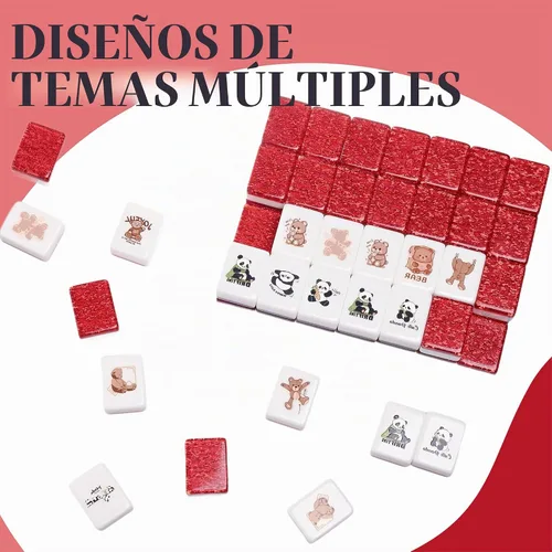 Vista 4 de Vita Mahjong - Juego de azulejos de 65 piezas, juego de mesa para 2 Panda y oso pardo
