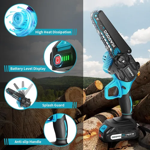 Vista 6 de dodowin Mini motosierra de 6 pulgadas, regalos del día del padre para hombres, esposo, papá, motosierra eléctrica inalámbrica recargable, motosierra