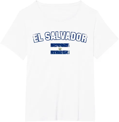 Vista 75 de EL SALVADOR Bandera Vintage Hombres Mujeres Niños Camiseta EL SALVADOR