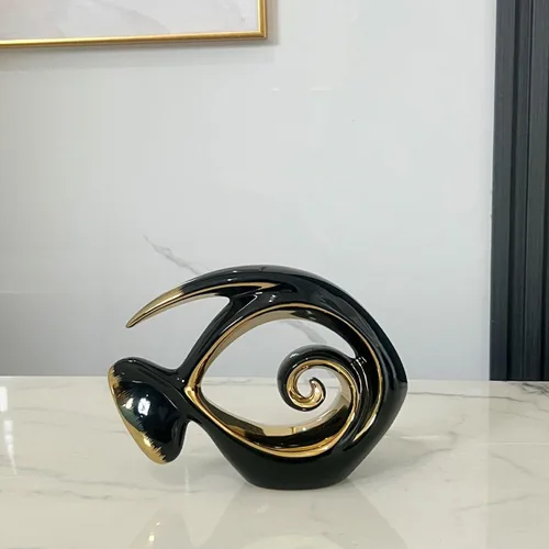 Vista 7 de Figuras de peces de cerámica de oro negro, decoración costera del hogar, centros de mesa modernos del océano para sala de estar, comedor, baño