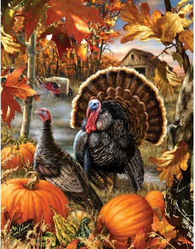 Vista 3 de SUNSOUT INC - Gobbler Farms - Rompecabezas de 1000 piezas grandes por artista: Dona Gelsinger - Tamaño terminado 27" x 35" Acción de Gracias - MPN #