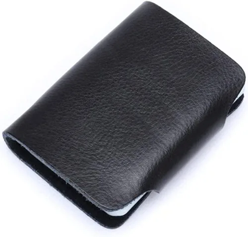 Vista 4 de Cartera para tarjetas de crédito, pequeña, de piel auténtica, 26 ranuras, para tarjetas, organizador para mujeres y hombres, Negro -, Cartera